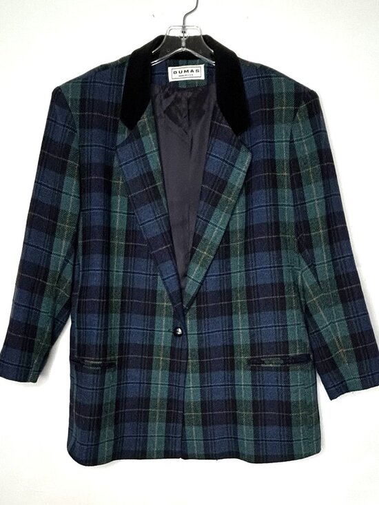 Dumas Jackets & Blazers - Vintage Dumas Women’s Blazer XL Blue and Green Plaid Wool-Touch Made in USA
